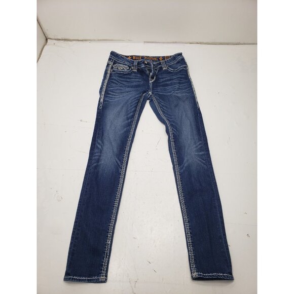 Rock Revival Women’s Erin S400 Blue Denim Faded Skinny Leg Jeans Size 27 - Picture 1 of 16
